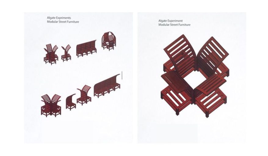 Prototype for the chairs, whose design is flexible and multifaceted, and able to take on many different forms for adaptation to a local environment. 