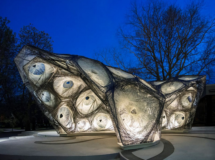 The initial prototype for this new form of architecture, the Research Pavilion was produced in early 2014 and installed on campus.