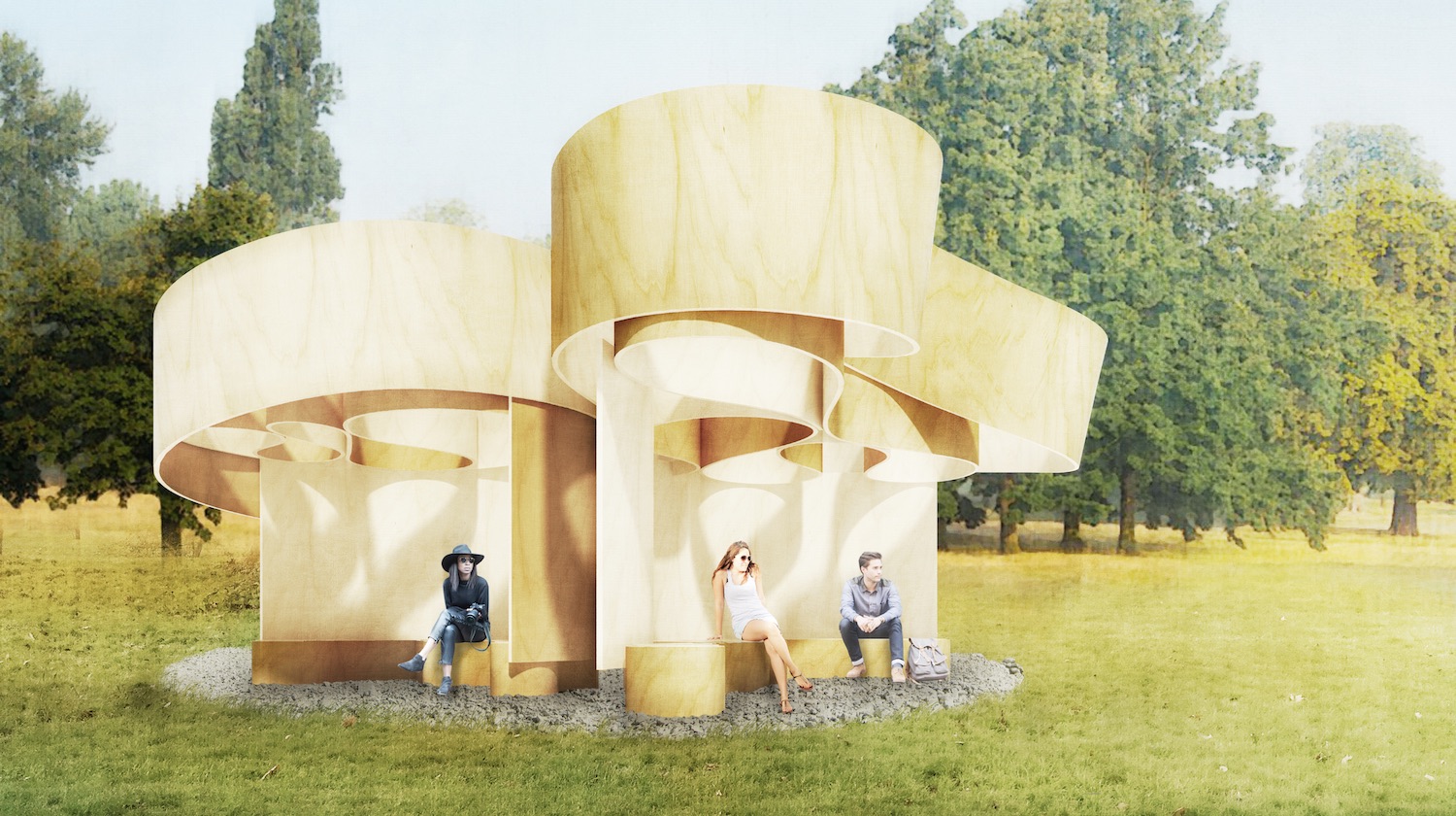 One of the winning entries for the inaugural Serpentine Summer House expansion to the annual Pavilion competition, now in its 16th year. This proposa by Barkow Leibinger harks back to an 18th century pavilion designed by British architect William Kent. 